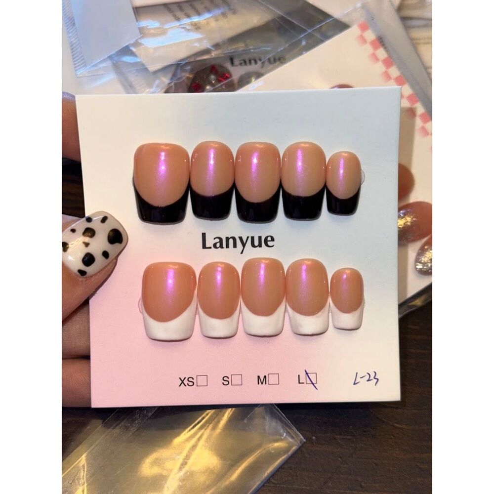 Black & White French Tip Square Press On Nails Size Large